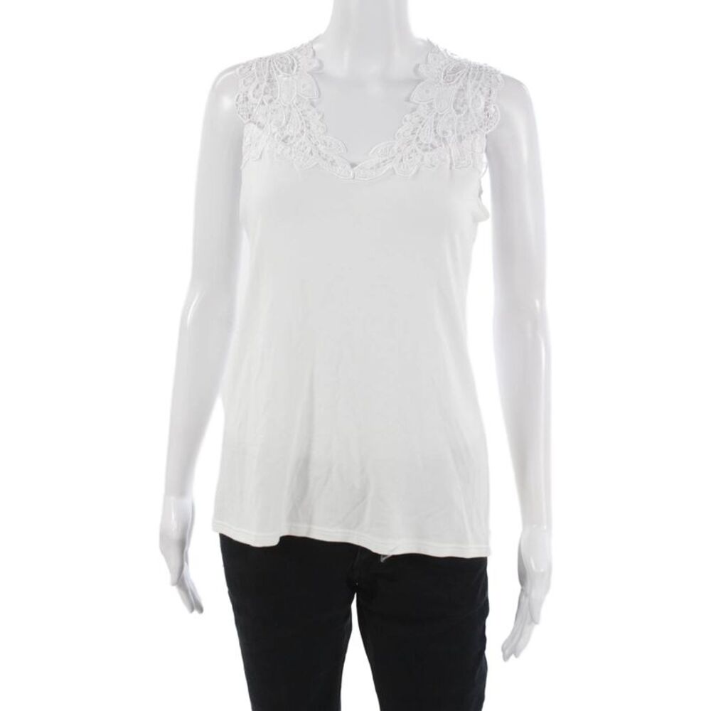 Arianne Womens Rayon Tank White Round Neck Sleeveless Size M